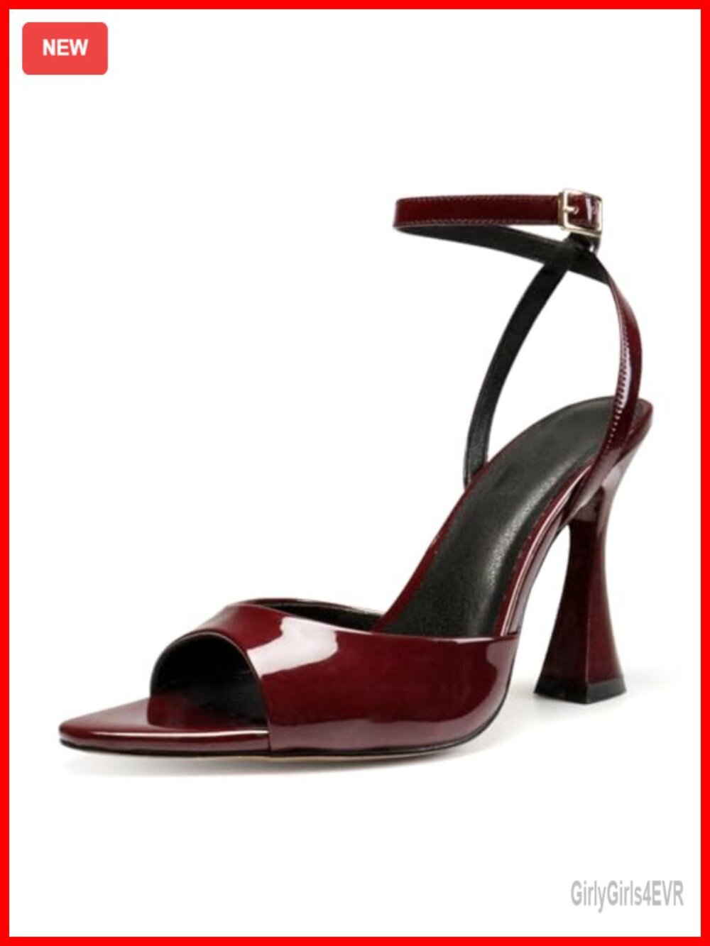 Women's Pointed Open Toe Kitten Heel Ankle Strap Sandals Faux Leather